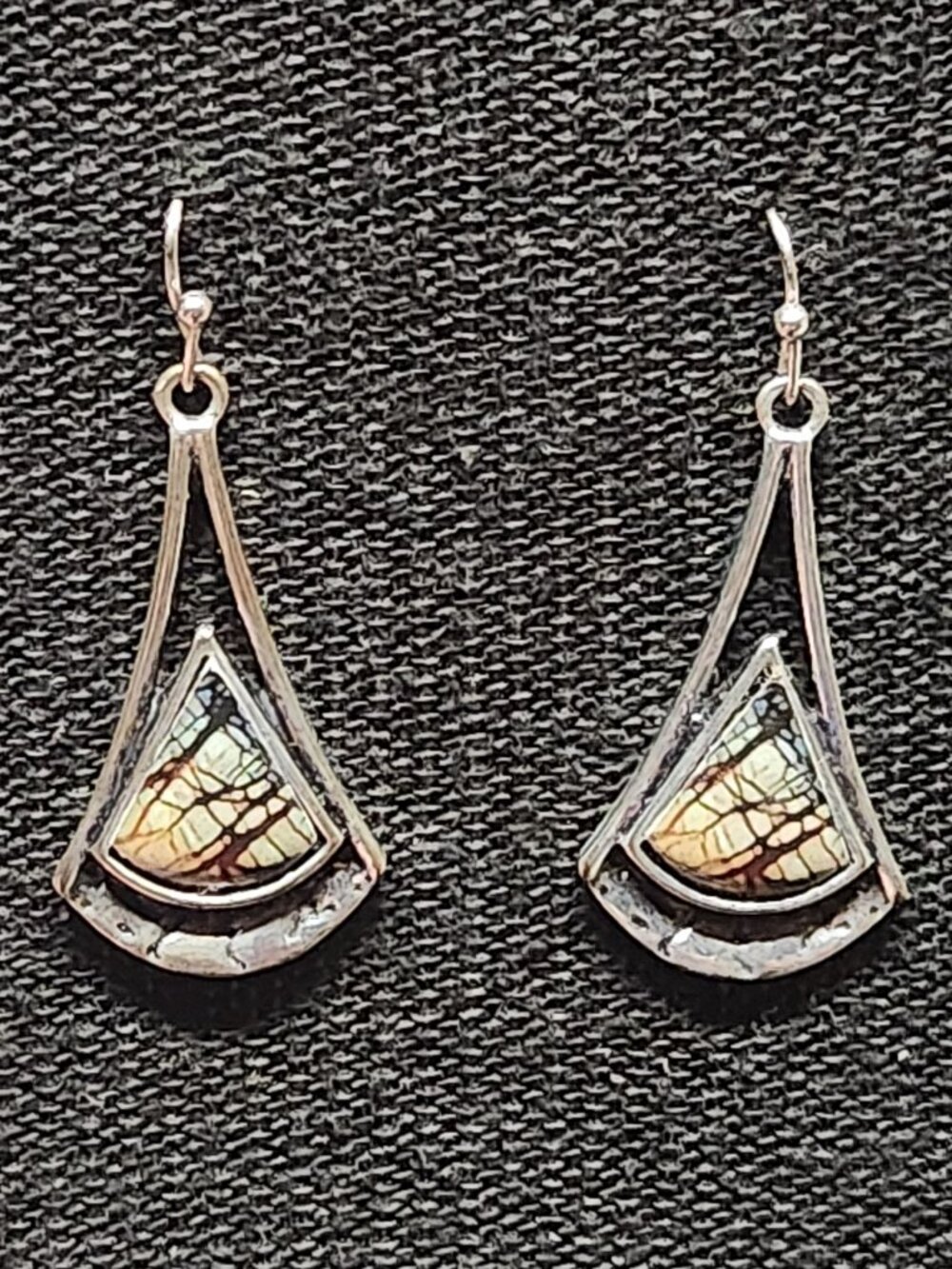 Artisan Silver Tone Mosaic Dangle Earrings Boho Geometric